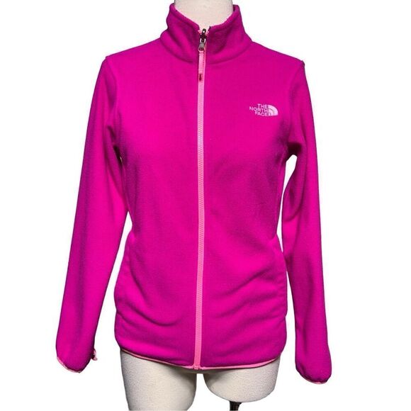The North Face Hot Pink Girls Front Zip Fleece Jacket Size Large 14/16 - Picture 1 of 5